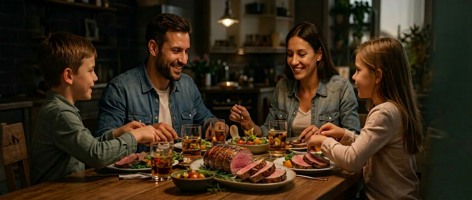 Family sharing dinner around a table